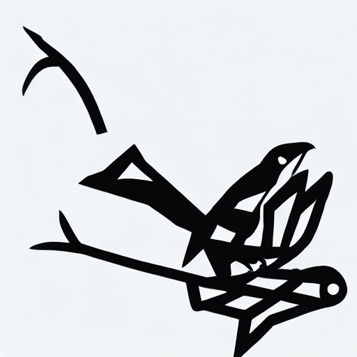A black drawing of a bird with a broken wing. AI image generated of A black drawing of a bird with a broken wing.
