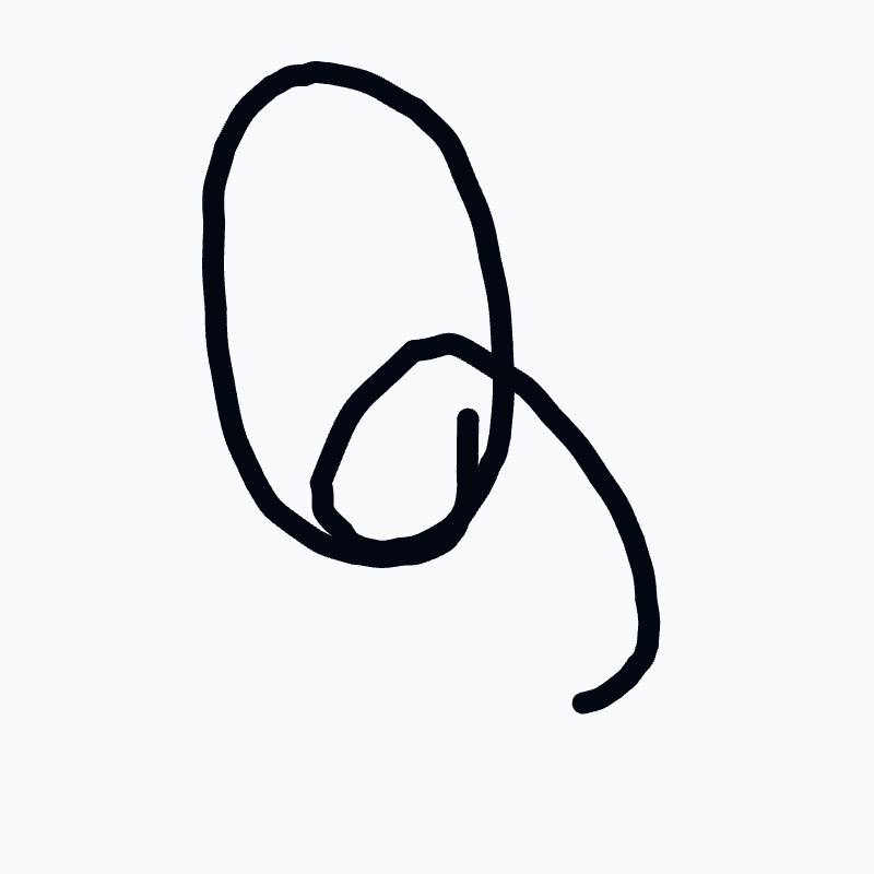 A drawing of a letter Q.